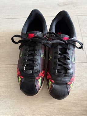Nike Black Sneakers with Red Floral Accents